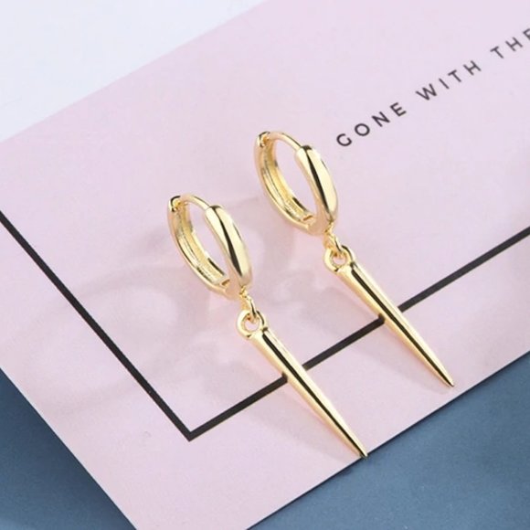 *NEW 925 Sterling Silver Spike Drop Huggie Hoops - Picture 5 of 8